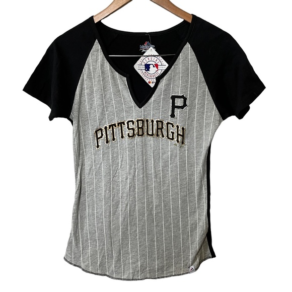 Majestic Tops - MLB Majestic NWT Pittsburgh Pirates Women's V Neck Black Silver Baseball Tee S